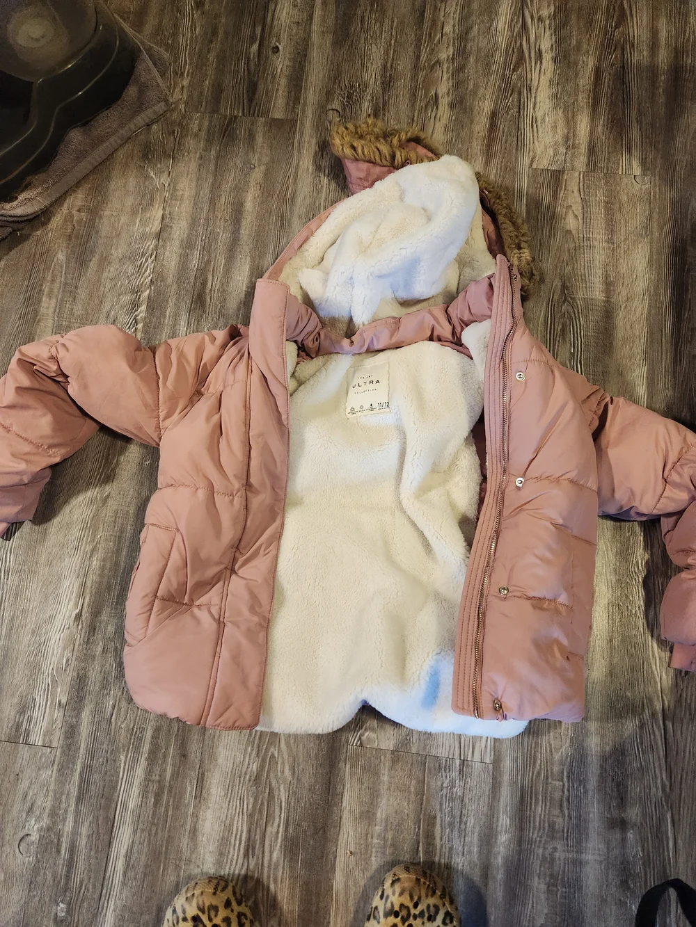 abercrombie kids Dusty Pink Puffer Jacket with Faux Fur Hood